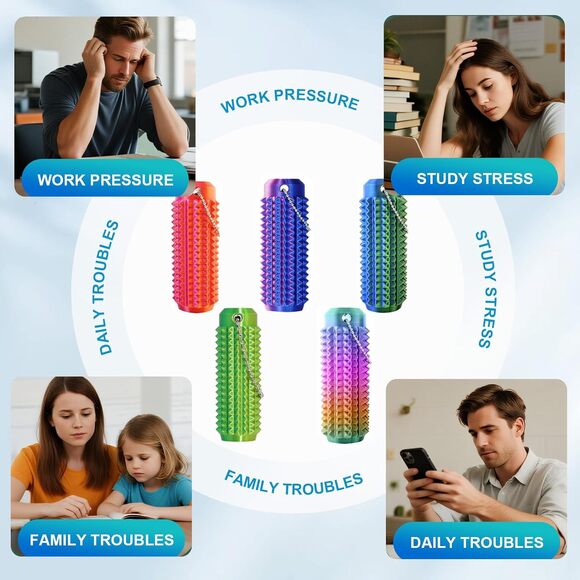 3PC Spiky Fidget Toys Adults, Pain Stim Sensory Keychain Anxiety Stress Relief - Picture 3 of 10